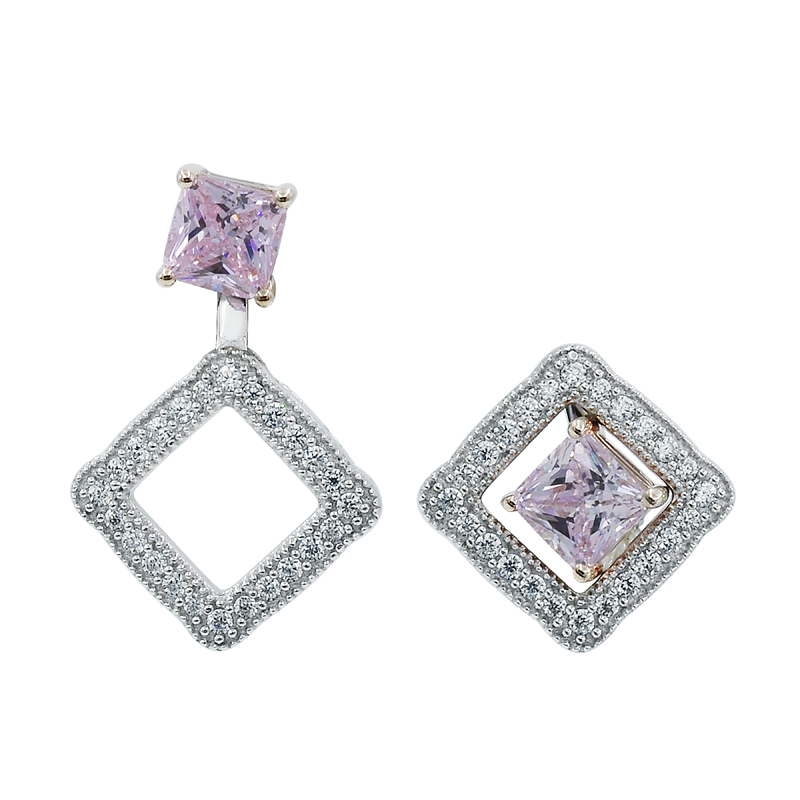fancy earrings with square diamond pink cz
