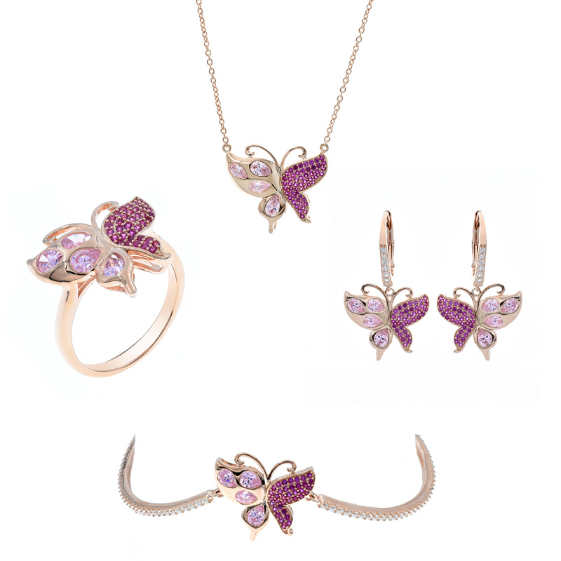 butterfly silver jewelry set for ladies