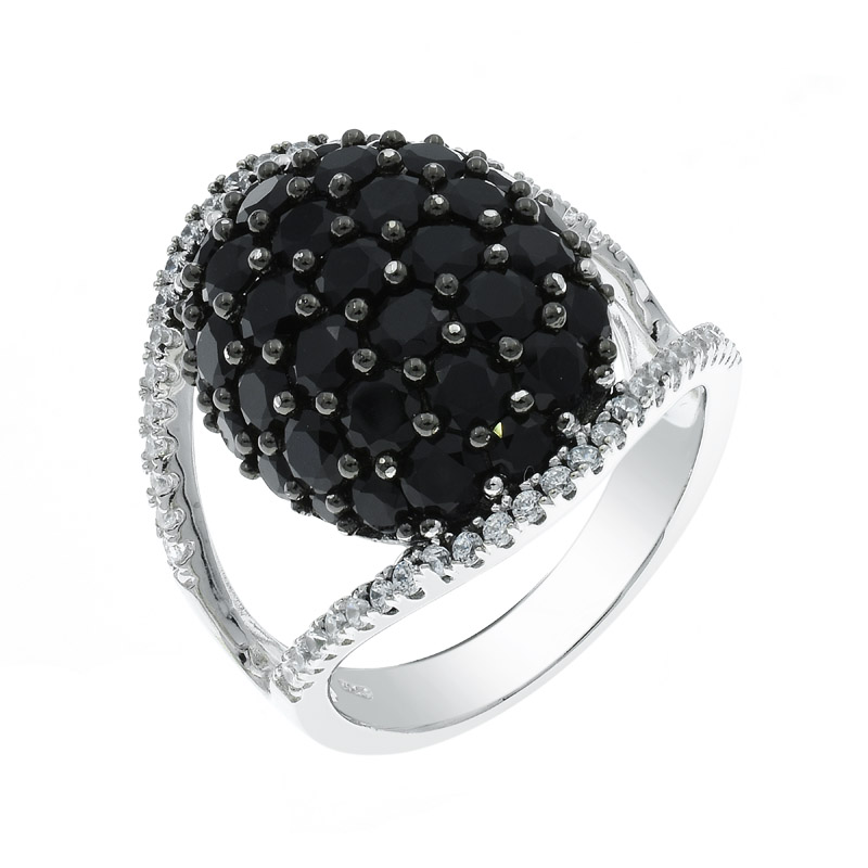 silver ring with black & white stones