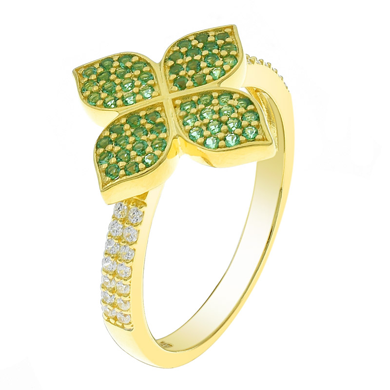 China Women Green Nano Clover Ring