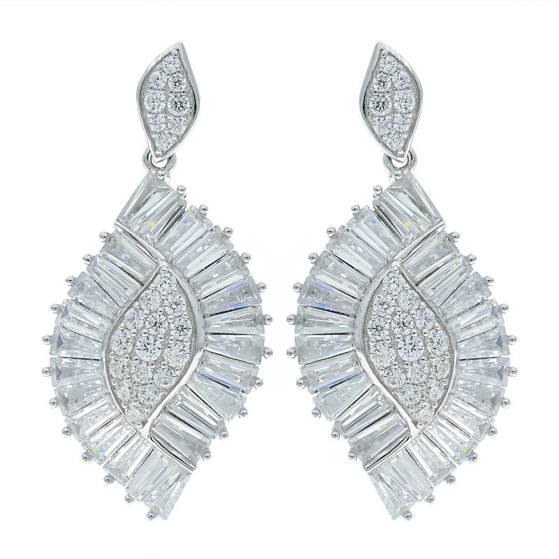 Baguette Jewelry Ladies Silver Earrings