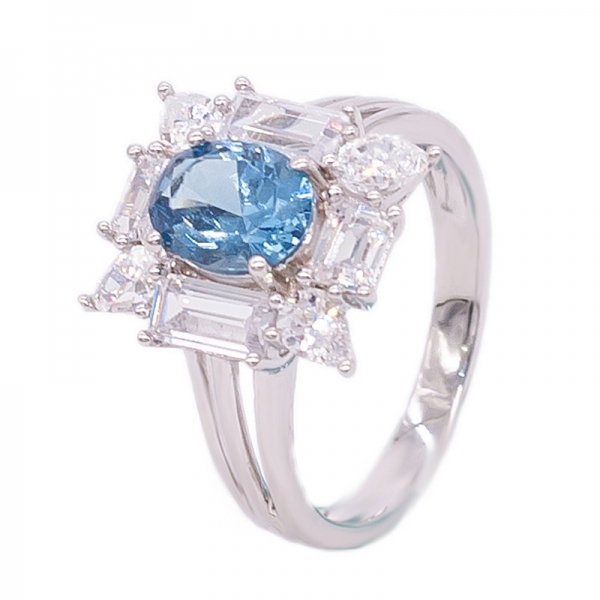 conjunto de jóias nano diamante azul em prata esterlina 925 