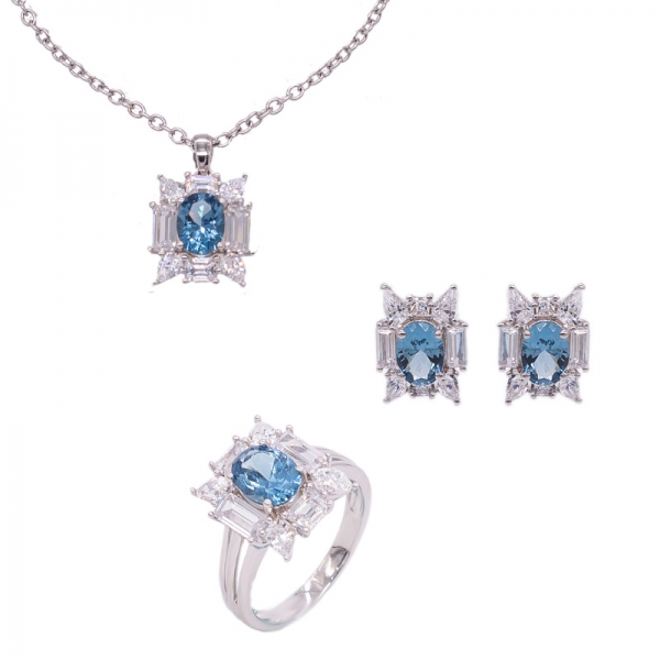 conjunto de jóias nano diamante azul em prata esterlina 925 