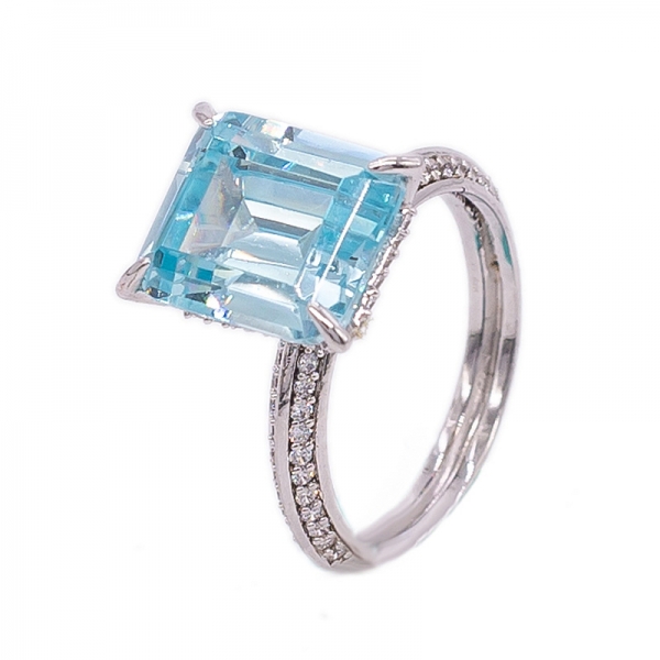 925 anel de prata esterlina com esmeralda brilhante corte aqua cz 