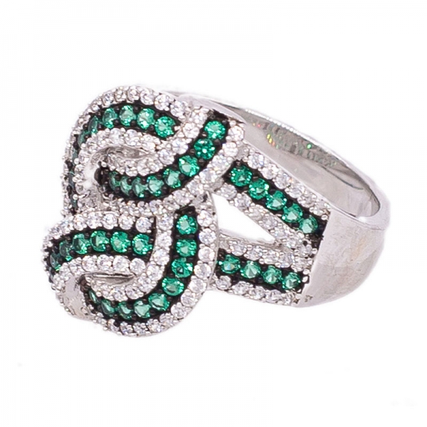 dois tons banhados anel de prata gravada com nano verde e branco cz 