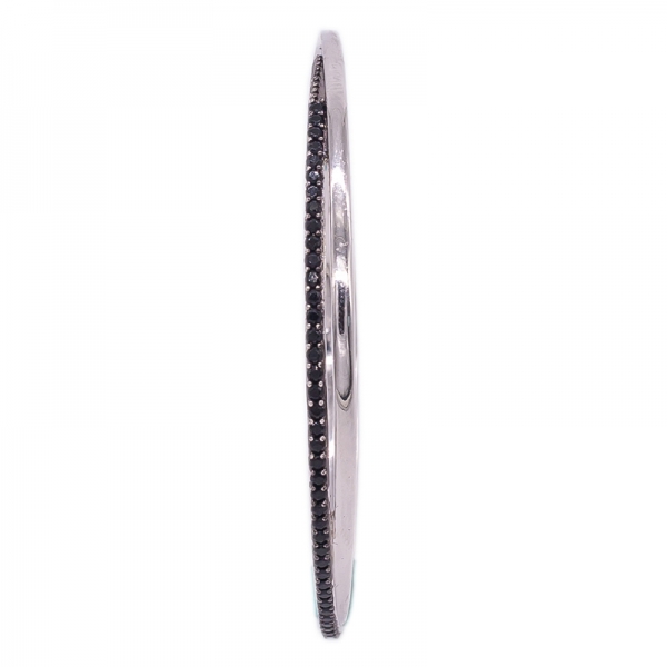 silm e pulseira de prata oval simples com nano preto pequeno 
