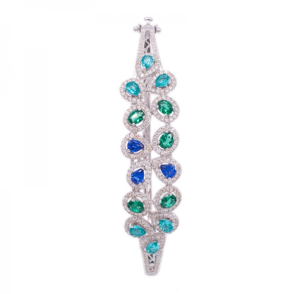 pulseira de prata elegante ródio com pedras de cor perfeita correspondência 