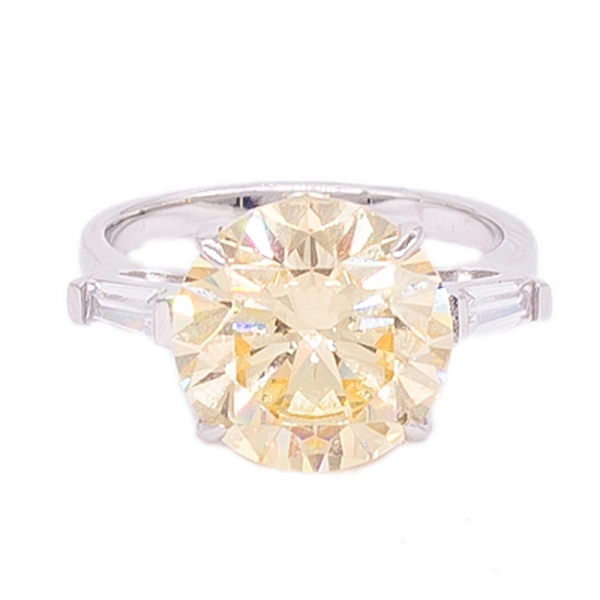 anel de noivado de prata clássico com pedras de cor amarela diamante redondo 