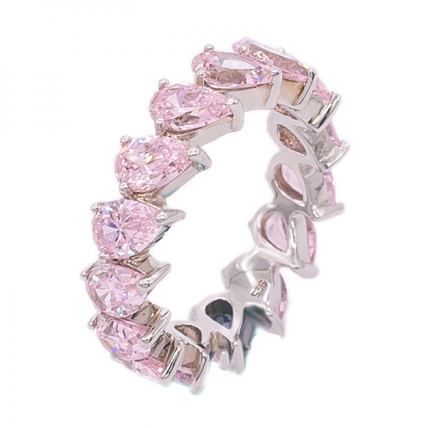 cintilante 925 diamante anel de forma de pêra rosa 