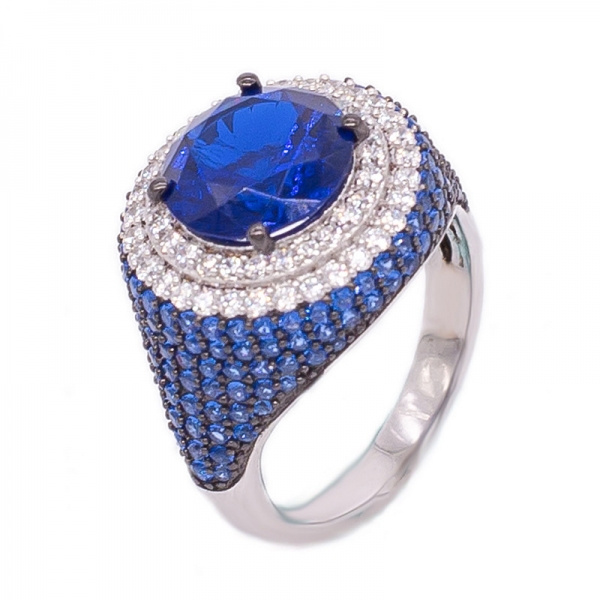 925 anel de prata azul redondo espetacular 