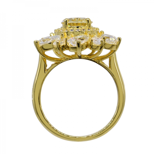 lindo anel de prata banhado a ouro amarelo floral 