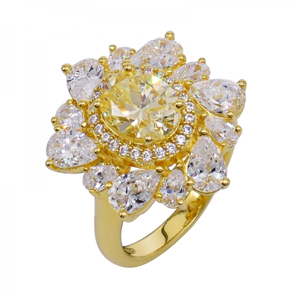 lindo anel de prata banhado a ouro amarelo floral 