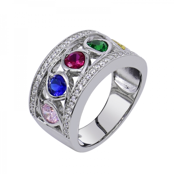 Anel de ródio elegante 925 com pedras multicoloridas 