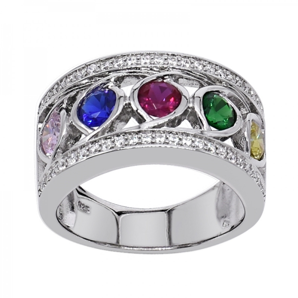 Anel de ródio elegante 925 com pedras multicoloridas 