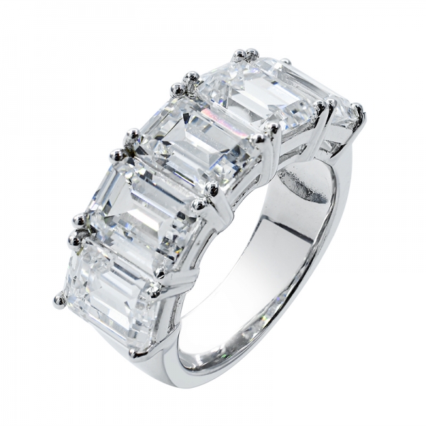 corte de esmeralda extravagante branco & tanzanite cz anel em prata esterlina 925 