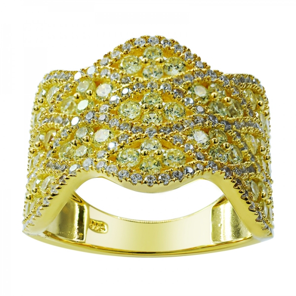 anel de prata chapeamento de ouro com cz amarelo e branco 