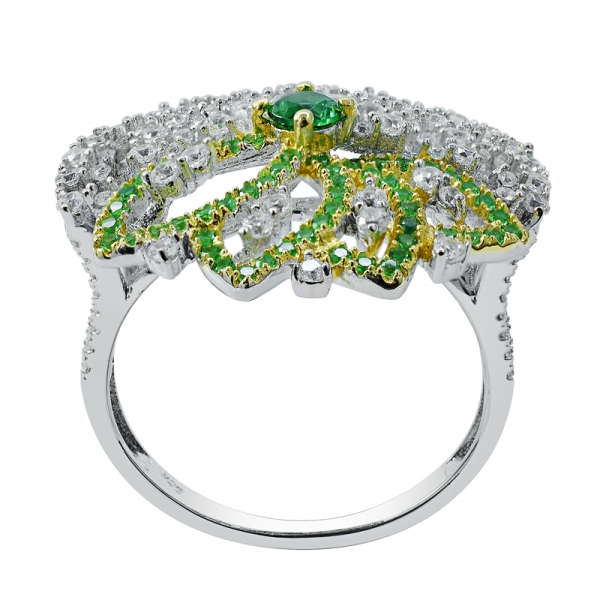 925 anel de prata esterlina com nano verde e branco cz 