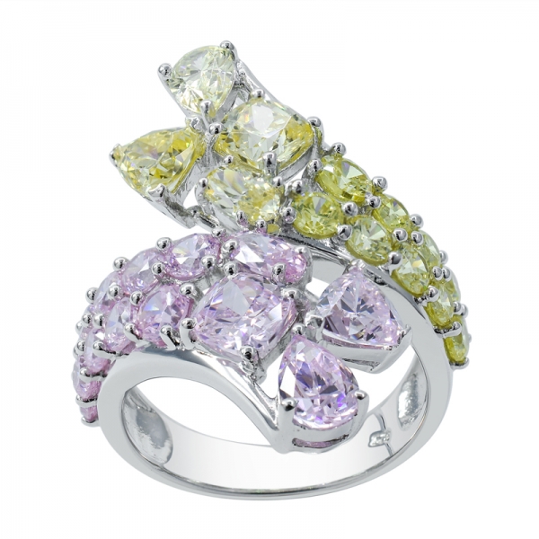 925 anel de prata esterlina com diamante rosa e diamante amarelo cz 