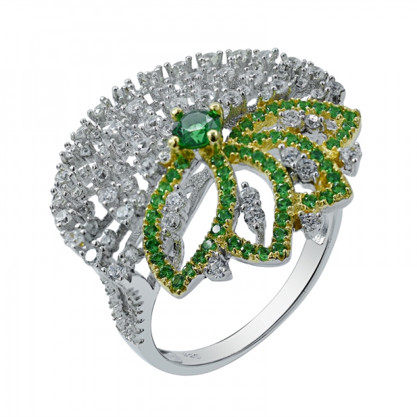 925 anel de prata esterlina com nano verde e branco cz 