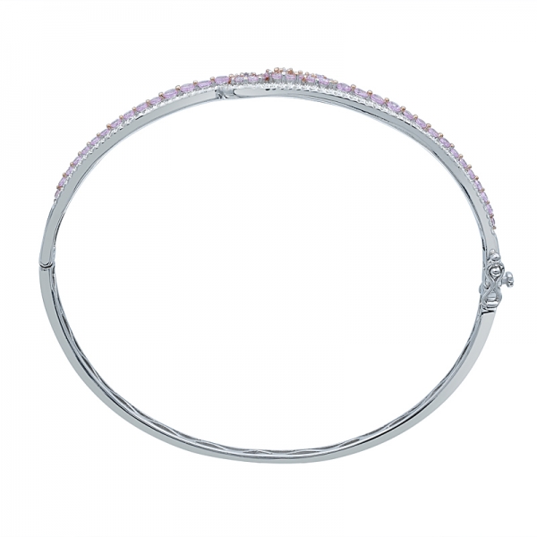 pulseira de prata cz rosa e branca em chapeamento de 2 tons 