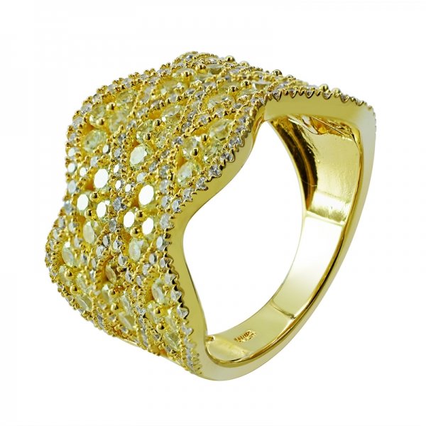 anel de prata chapeamento de ouro com cz amarelo e branco 