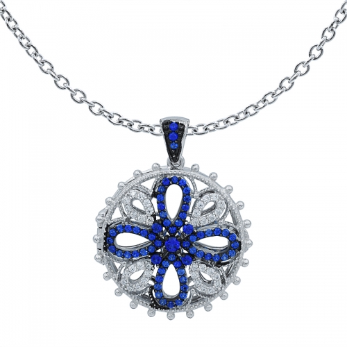 forma redonda pingente medalhão de prata com azul e branco