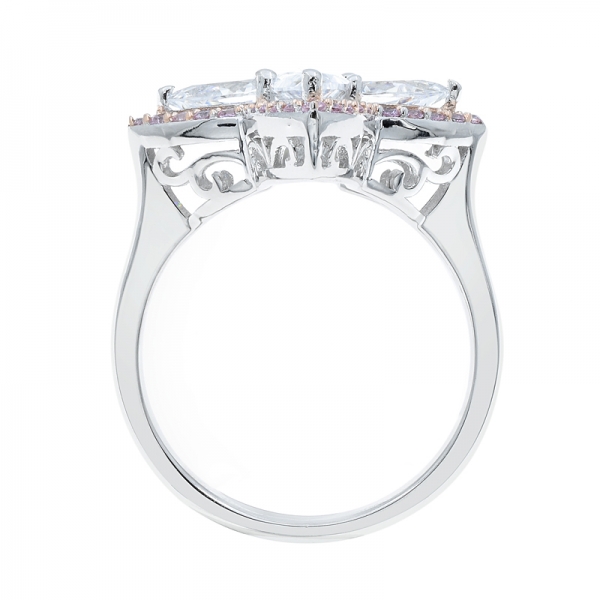 requintado anel de prata trevo de 4 folhas com rosa e branco cz 