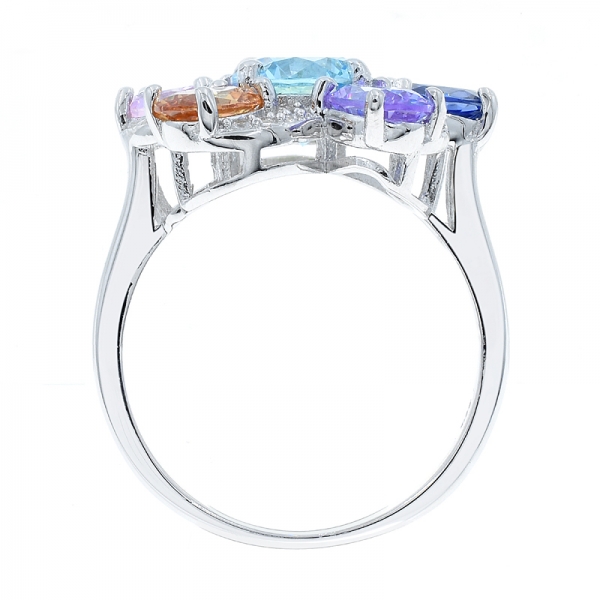 anel na moda da prata da forma da flor do arco-íris 