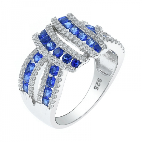 925 anel de prata intrincado com esplêndido nano azul e branco cz 