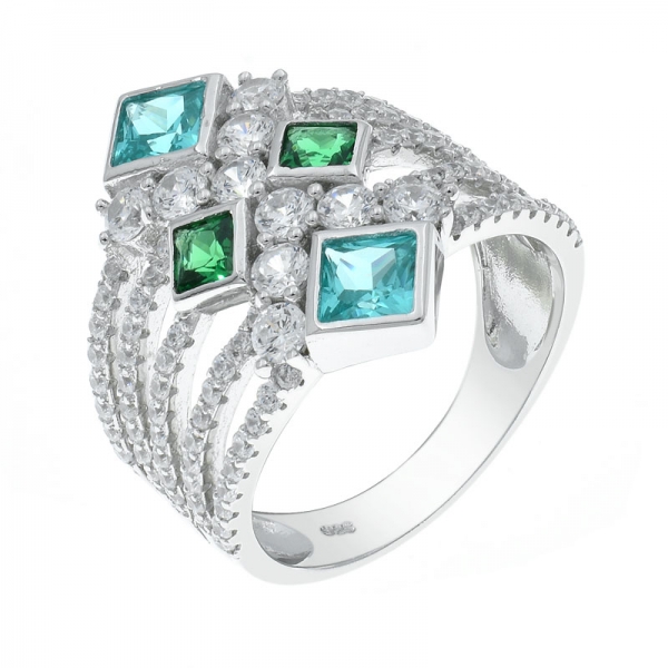 925 anel de prata de cinco fileiras com pedras verdes e paraiba 