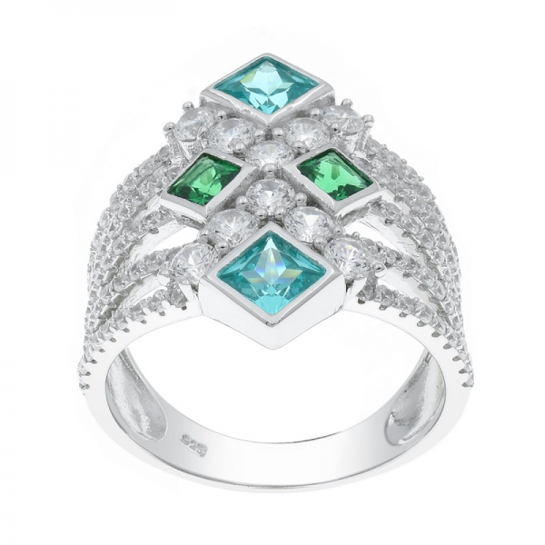 925 anel de prata de cinco fileiras com pedras verdes e paraiba 