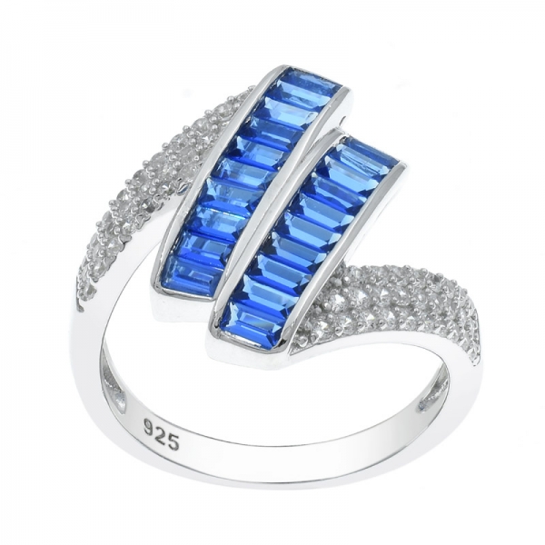 Anel de prata 925 com duas fileiras de nano azul 