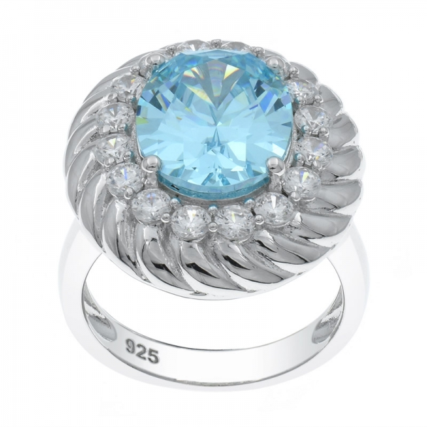 925 prata oval forma aqua cz anel para senhoras 