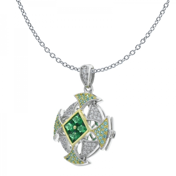 925 medalhão pingente de prata nano verde 