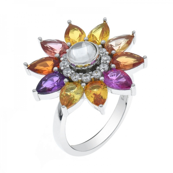 925 anel de prata girassol multicolor fantasia 