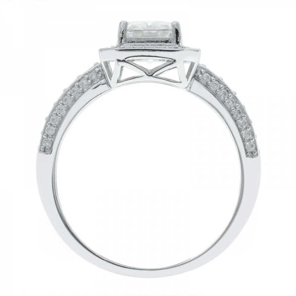 925 prata esterlina elegante baguete halo anel 