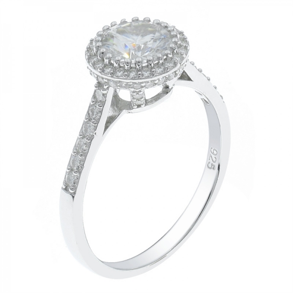 elegante 925 prata solitaire halo anel de senhoras 
