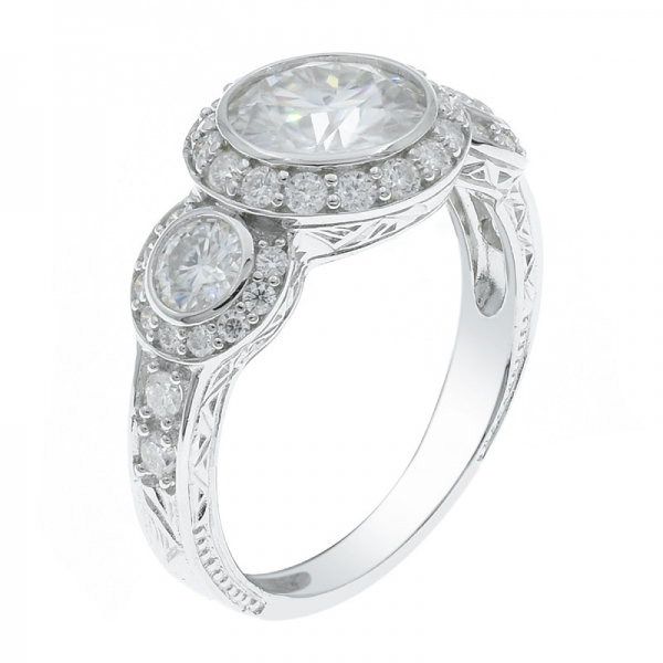 925 prata encantadora três pedra cz anel branco 