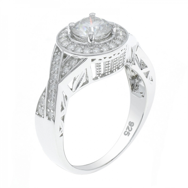 925 anel cz prata branco com banda cruzada 