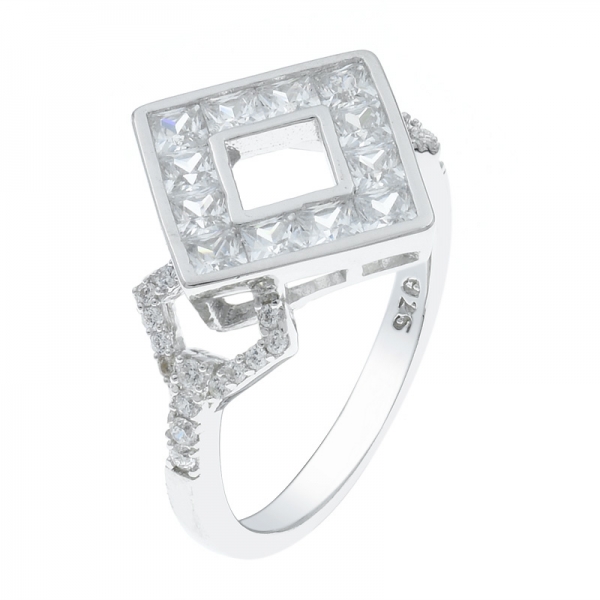 elegante anel de forma quadrada de prata 925 