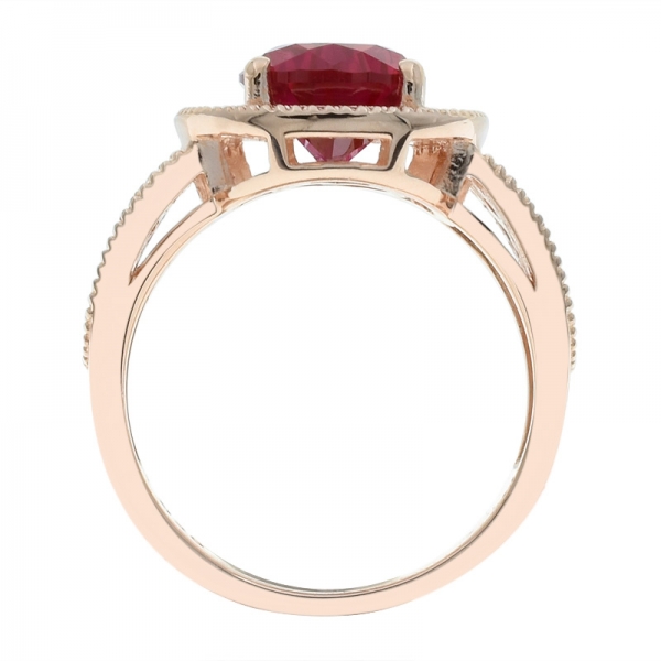 925 sterling silver halo pear forma anel corindo vermelho 