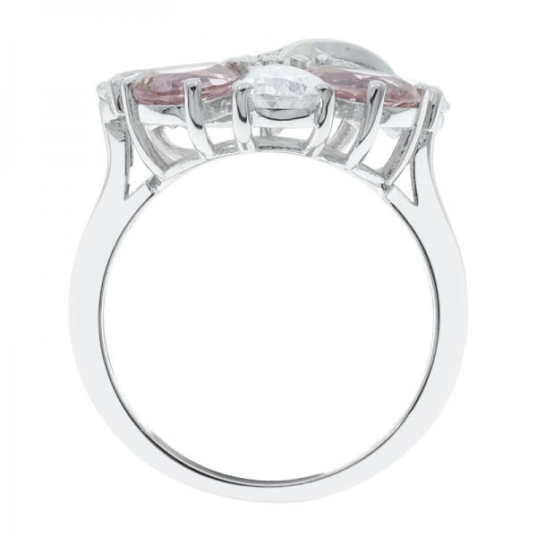 925 prata cz branco floral e morganite anel nano 
