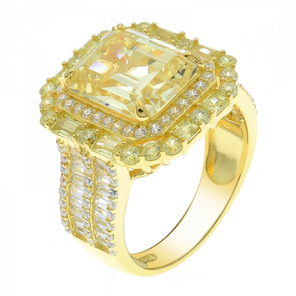 pródigo 925 prata diamante amarelo cz mulheres anel 