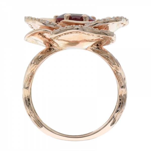 fascinante anel de corindo vermelho prata 925 rosa 