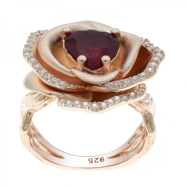 fascinante anel de corindo vermelho prata 925 rosa 