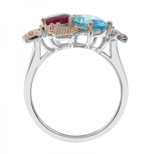 anel multicolorido das senhoras da prata esterlina 925 da primavera 