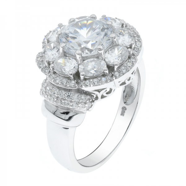 encantadora das senhoras 925 sterling silver halo flor anel 