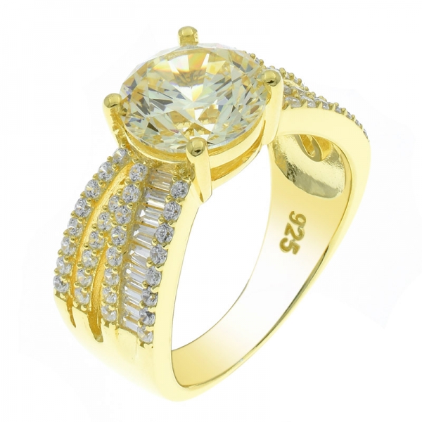 fabuloso 925 prata banhado a ouro diamante amarelo cz anel 