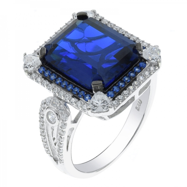 elegante moda 925 prata esmeralda corte azul anel nano 