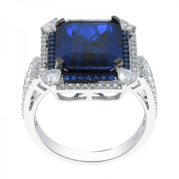 elegante moda 925 prata esmeralda corte azul anel nano 